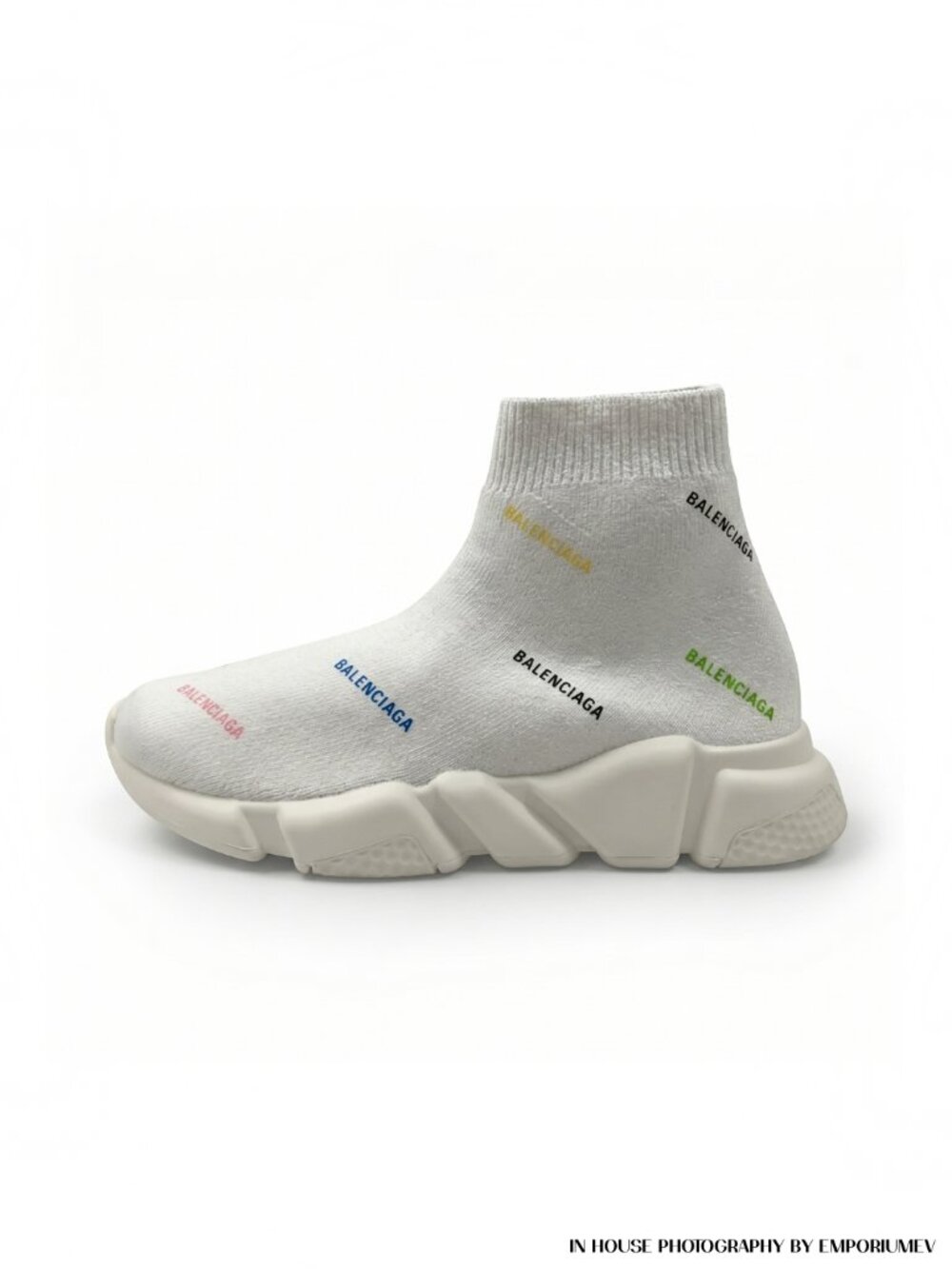 Balenciaga Youth White Multi Logo Speed Sock Sneakers Size EU 23-24 NWB (0003)